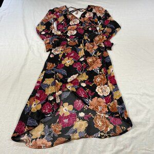 Band of the Free Floral Long Sleeve Wrap Maxi Dress | Black Boho | Size Small